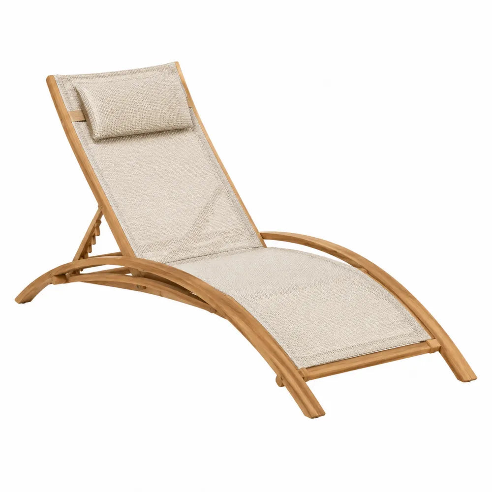 Bain de soleil de jardin en bois d’acacia avec coussin beige et appui-tête