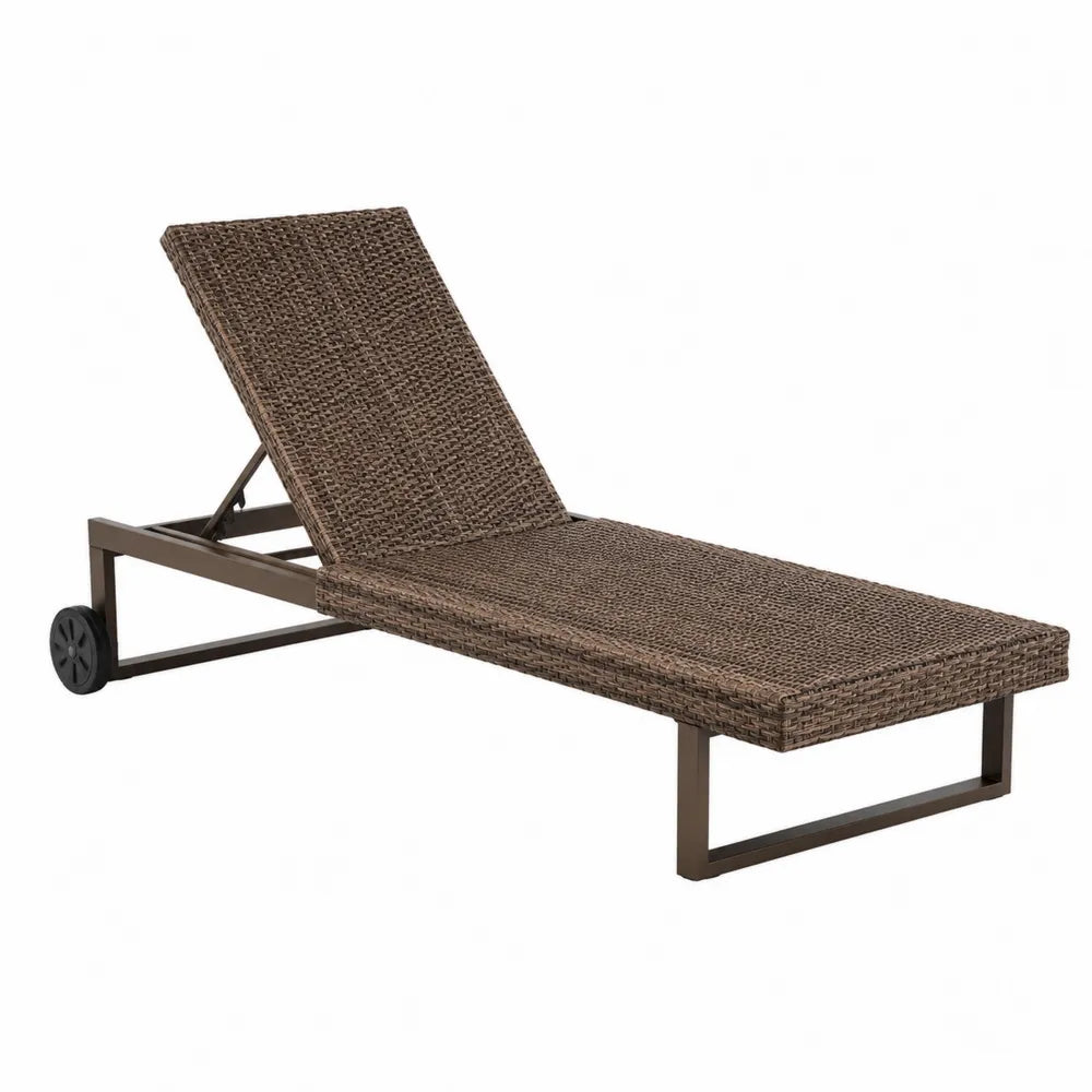 Bain de soleil de jardin réglable en résine tressée polyéthylène brun 195 x 65 x 90 cm avec roulettes