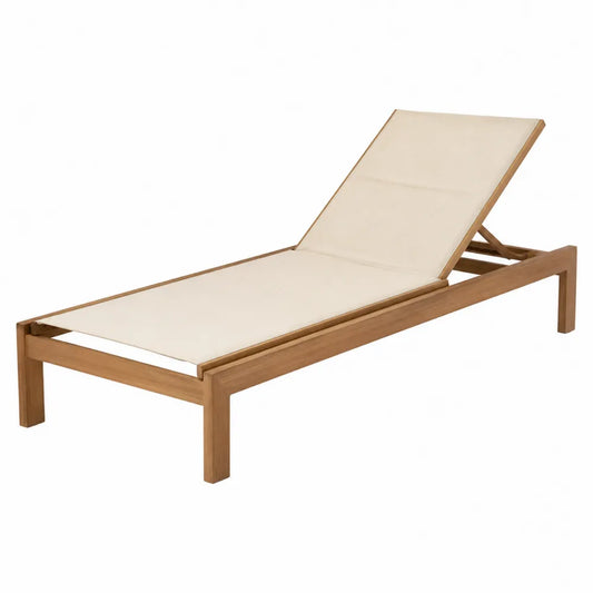 Bain de soleil de jardin réglable 200 cm x 65 cm x 86 cm en bois d’acacia massif brun naturel avec toile polyester beige