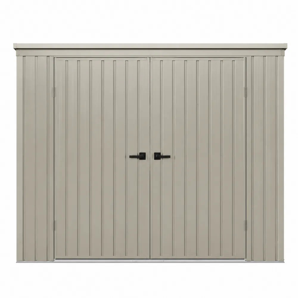 Abri de rangement extérieur en acier galvanisé 257 x 205 x 178 cm beige noir double porte battante toit incliné