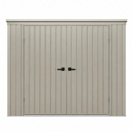 Abri de rangement extérieur en acier galvanisé 257 x 205 x 178 cm beige noir double porte battante toit incliné