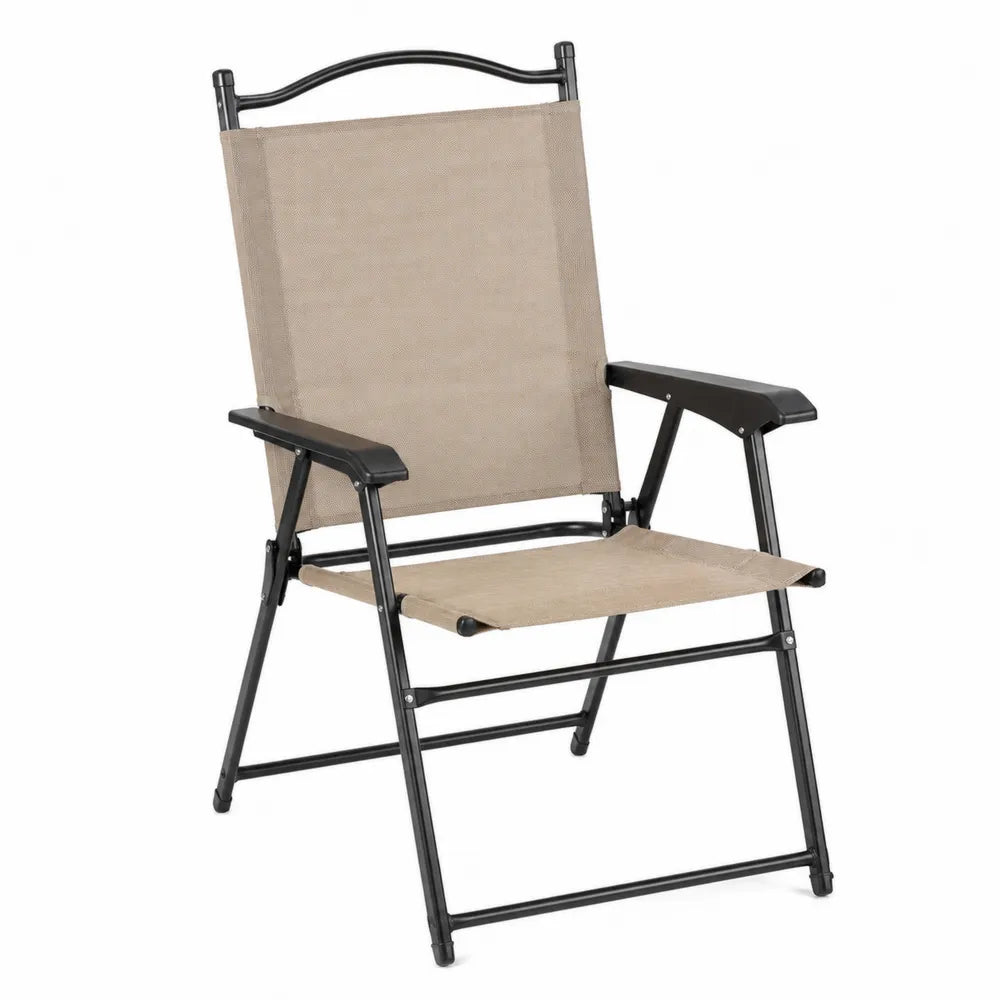 Chaise de jardin pliante en acier thermolaqué noir textilène beige dimensions 58 x 67 x 92 cm avec accoudoirs