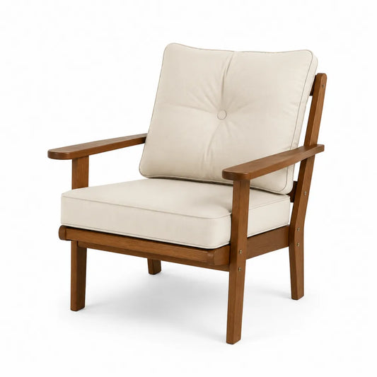 Fauteuil de jardin en bois d acacia massif 70 x 75 x 85 cm avec coussins polyester beige accoudoirs