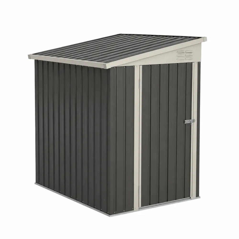 Abri de rangement extérieur en acier galvanisé gris anthracite et beige toiture monopente porte simple