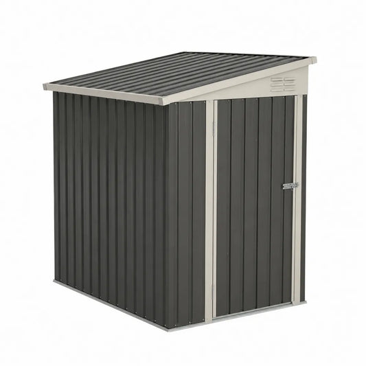 Abri de rangement extérieur en acier galvanisé gris anthracite et beige toiture monopente porte simple